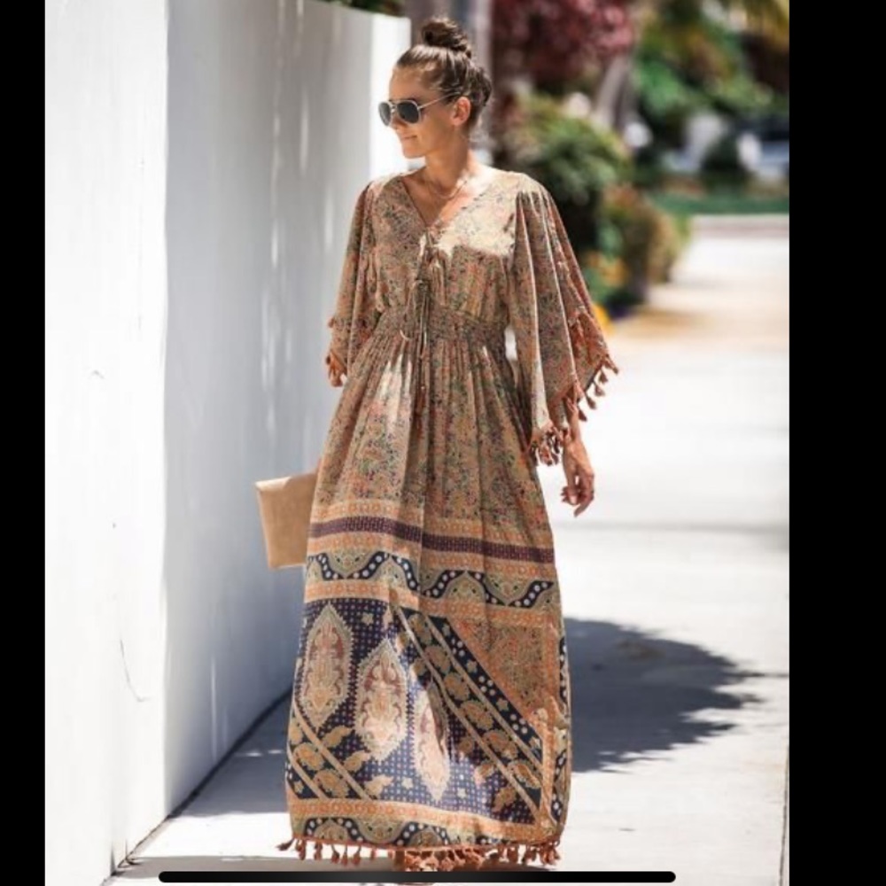 Vici Henna Tassel Kimono Maxi Dress